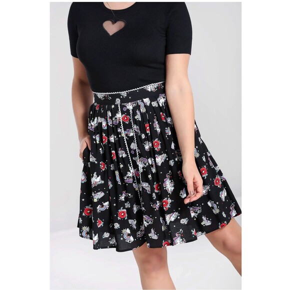 Hell Bunny Skirt Women XL Black Unicorn Rainbow 60s Mod Retro Kidcore Kawaii NWT - Picture 2 of 15